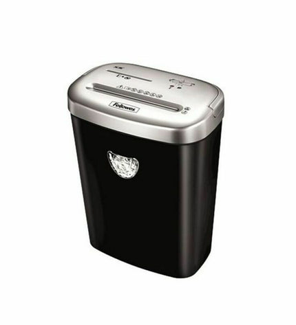 Fellowes 53C paper shredder microsnippers in black, 23 L capacity, for office use, with shredding blades and control panel.