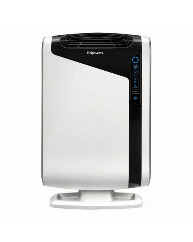 Fellowes portable air conditioner in white and black, designed for up to 28 m², 86 W, ideal for home and kitchen cooling.