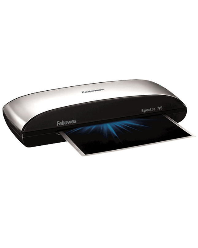 Fellowes Spectra A4/95 laminator in black and gray with protective cover, suitable for office and stationery use.