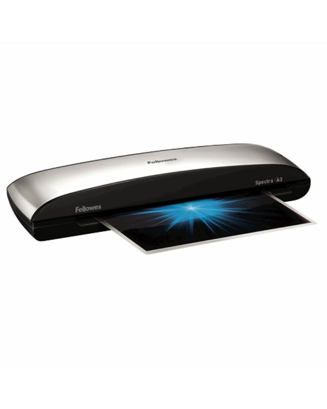 Fellowes Spectra A3 laminator in silver for office use, showing the compact design and control panel on the front.