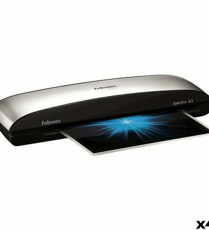 Fellowes Spectra A3 laminator in silver for office use, showing the sleek electronic device with control panel and laminating slot.