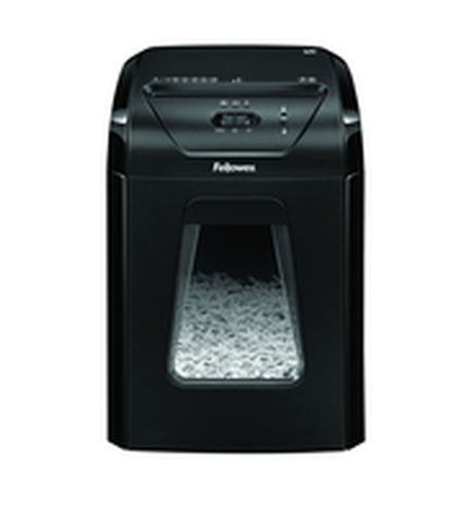 Fellowes Powershred 12C paper shredder with 19-liter waste bin, ideal for office use, shredding up to 12 sheets at a time.