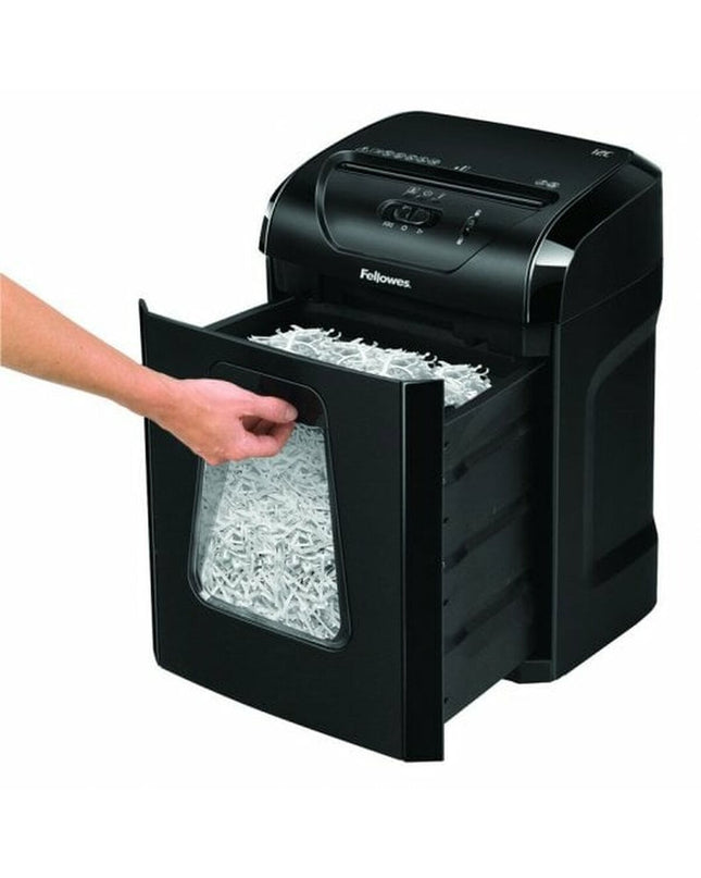 Fellowes Powershred 12C paper shredder with 19-liter bin and 12-sheet capacity, designed for office use.