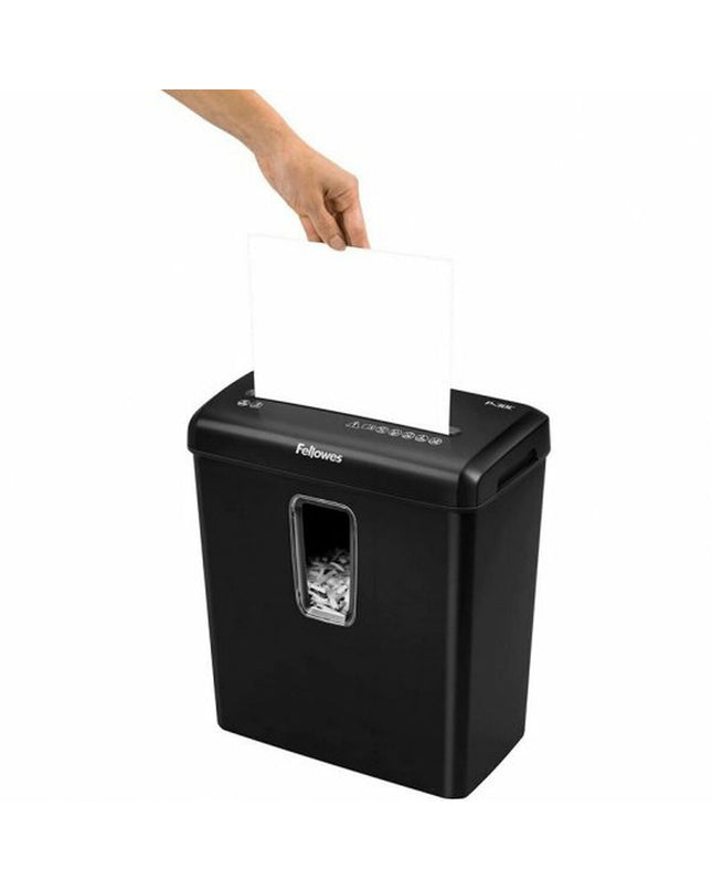 Fellowes 6008101 paper shredder, 15L capacity, office electronics and stationery, shown with paper shreds inside