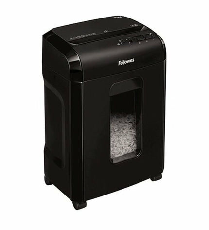 Fellowes Microsnippers paper shredder 19L, black with 2 x 12mm shred size, used for office paper and document security.