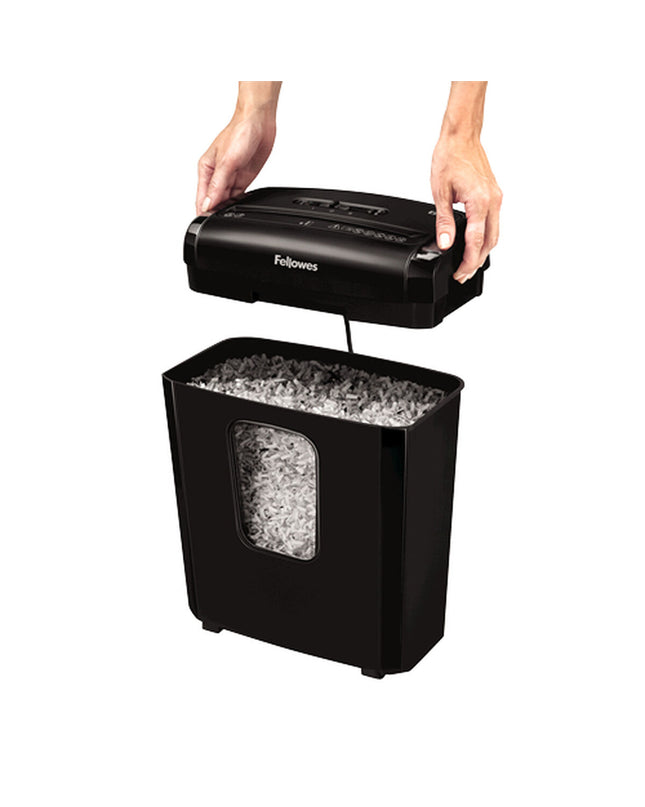 Fellowes 4631101 paper shredder in black with 13L waste bin, ideal for office use and document security.