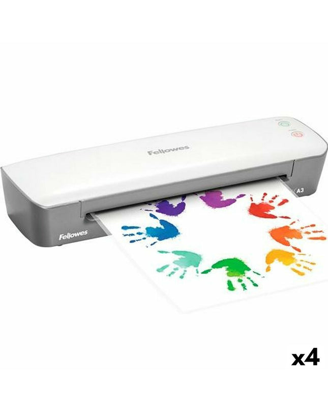 Fellowes ION laminator in white and gray for office use, four units shown, part of office electronics and stationery supplies.