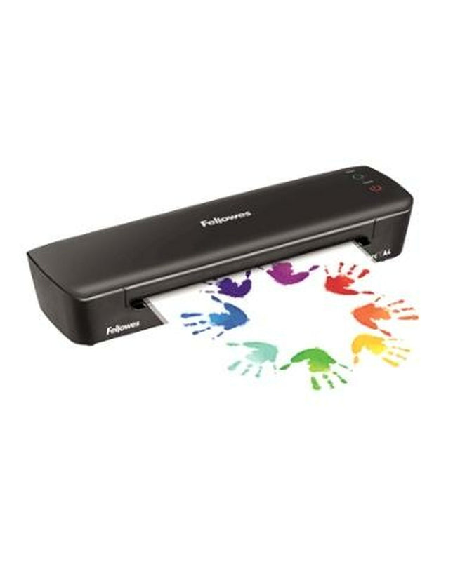 Fellowes Arc A4 laminator in black with four units, ideal for office electronics and stationery use.
