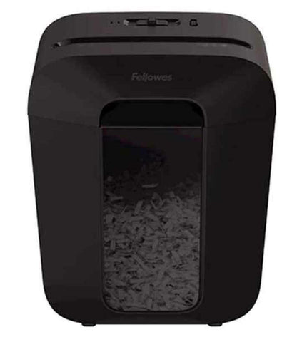 Fellowes LX45 paper shredder with 17-liter capacity, black color, compact design, ideal for office use, shredding 8 sheets.