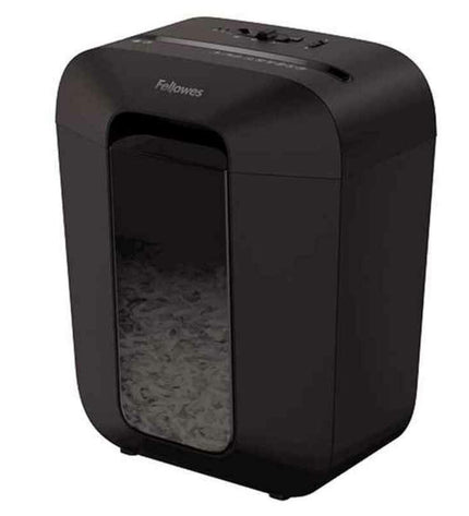 Fellowes LX45 paper shredder with 17-liter capacity, black color, suitable for shredding 8 sheets of paper.