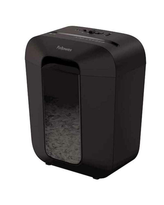 Fellowes LX45 paper shredder with 17-liter capacity, black color, suitable for shredding 8 sheets of paper.