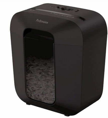 Fellowes LX25 paper shredder for office use, compact electronic office equipment with shredding slot and control buttons