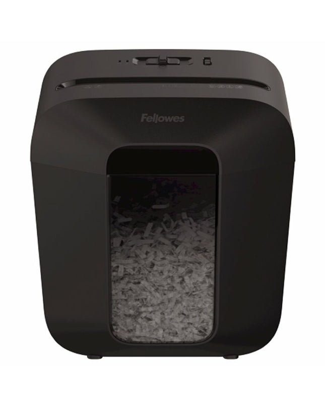 Fellowes LX25 paper shredder for office use, compact electronic office equipment with paper slot and power button.