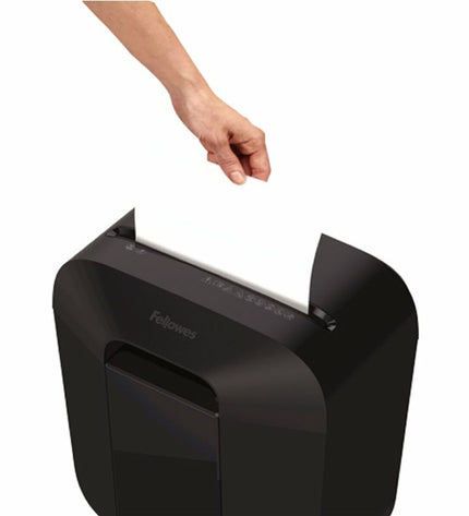 Fellowes LX25 paper shredder for office use, compact electronic paper shredder with safety features and easy operation.
