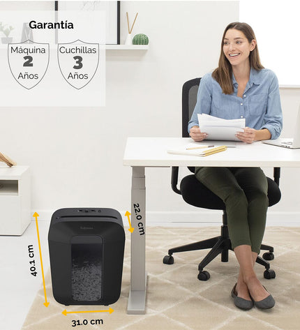 Fellowes Powershred LX50 paper shredder with 17-liter waste bin for office use, black electronic office equipment.