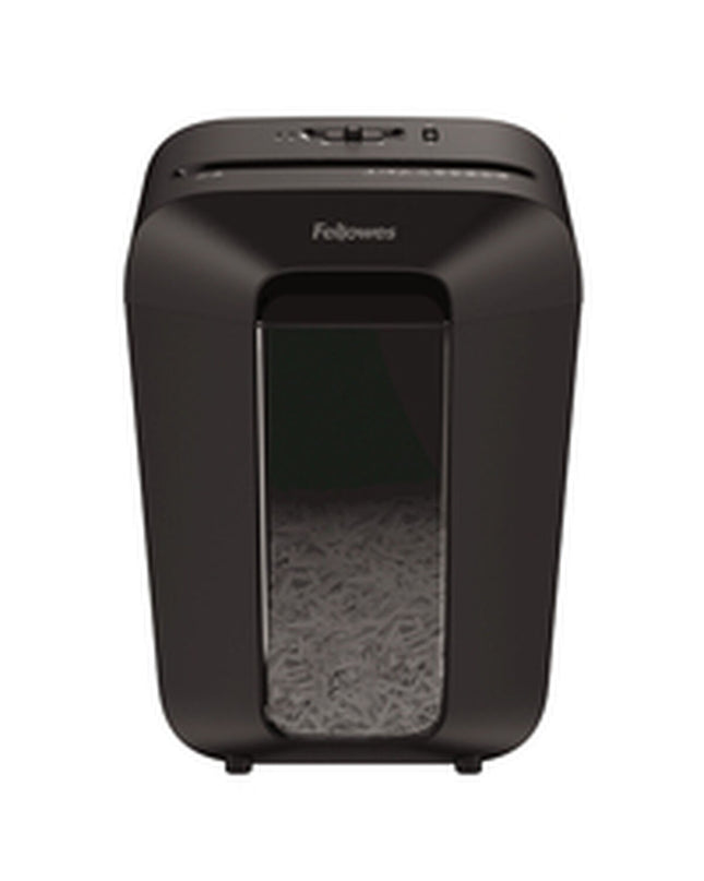 Fellowes Powershred LX70 paper shredder for office use, shown in a close-up of the shredding mechanism and control panel.
