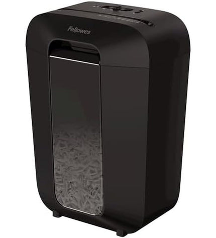 Fellowes Powershred LX70 paper shredder for office use, showing its compact design and shredding slot in a workspace setting.