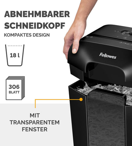 Fellowes Powershred LX70 paper shredder for office use, compact design with metal and plastic components, ready for shredding documents