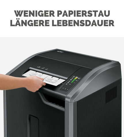 Fellowes Papierversnipperaar smeerolie container with 10 white sheets of paper for office use