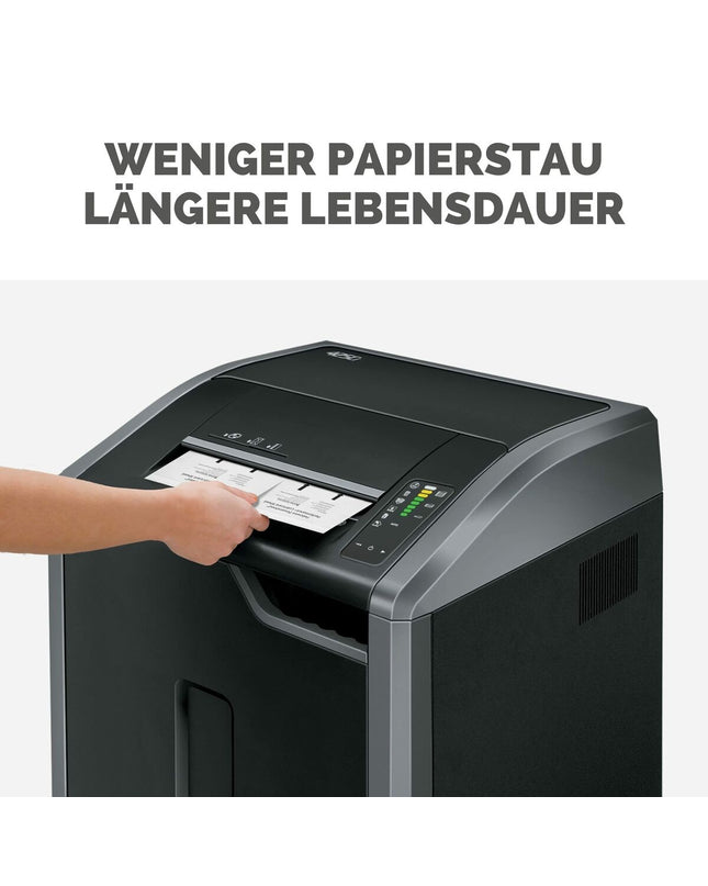 Fellowes Papierversnipperaar smeerolie container with 10 white sheets of paper for office use