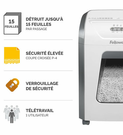 Fellowes paper shredder 100017466 with 19L capacity, office electronics, and paper shredding features for secure document disposal