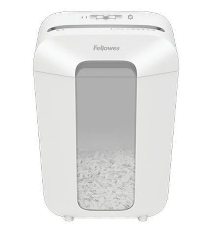 Fellowes LX70 paper shredder for office use, compact electronic desk shredder with safety features and waste bin.