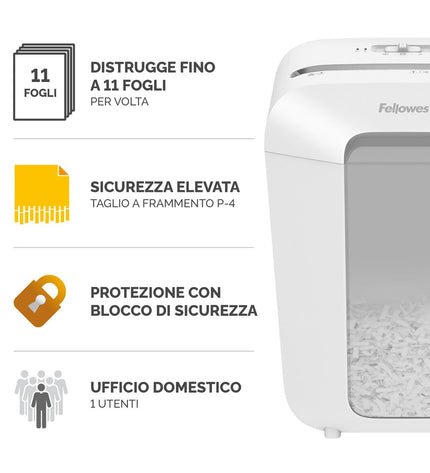 Fellowes LX70 paper shredder for office use, compact electronic shredder with safety features and sleek design.
