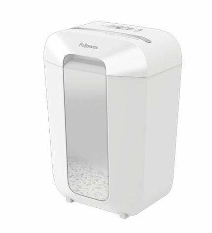 Fellowes LX70 paper shredder for office use, compact electronic paper shredder with safety features and sleek design.