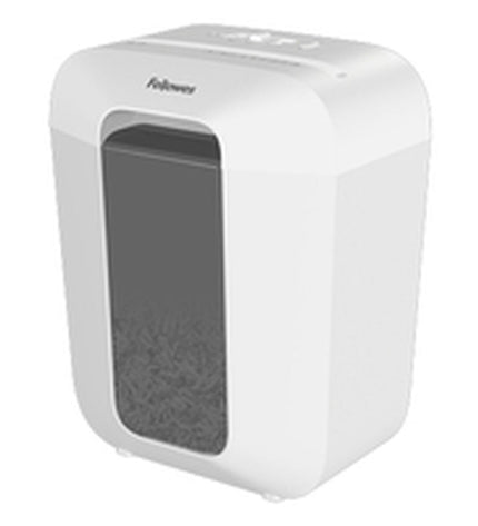 Fellowes paper shredder 100110064 with 17L capacity, office electronics and stationery, shown with paper in the shredder.
