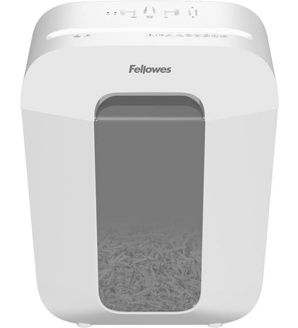 Fellowes paper shredder 17L in black and silver with control buttons, designed for office paper disposal and security.