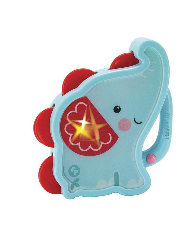 Fisher-Price musical toy tambourine for kids, colorful plastic interactive instrument with jingles and play features