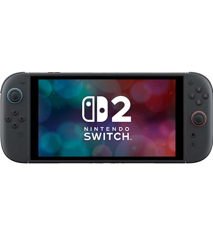 Nintendo Switch 2 Mario Kart World black gaming console from Nintendo with colorful Mario Kart game artwork.