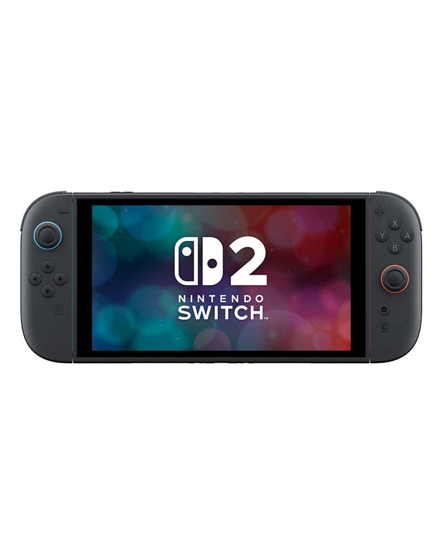 Nintendo Switch 2 Mario Kart World black gaming console from Nintendo with colorful Mario Kart game artwork.