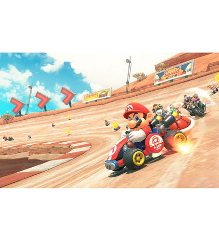 Nintendo Switch 2 console in black with Mario Kart World game cartridge inserted, featuring colorful game artwork on the label.