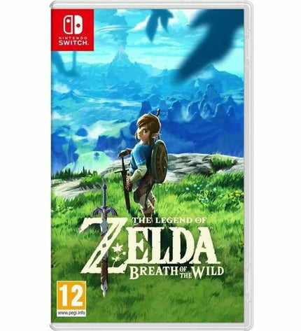 Nintendo The Legend of Zelda: Breath of the Wild Switch video game, electronic plug-and-play console, colorful game cover image.
