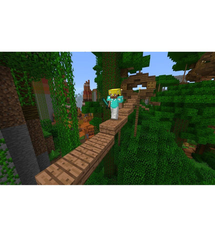 Nintendo Minecraft Switch video game cartridge for electronic plug-and-play console, featuring blocky pixelated Minecraft artwork.