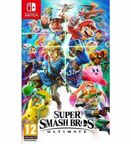 Nintendo Super Smash Bros Ultimate Switch video game cartridge for electronic plug-and-play gaming console.