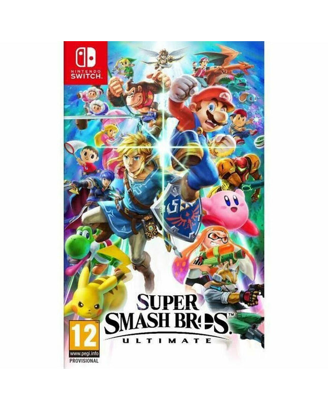 Nintendo Super Smash Bros Ultimate Switch video game cartridge for electronic plug-and-play gaming console.