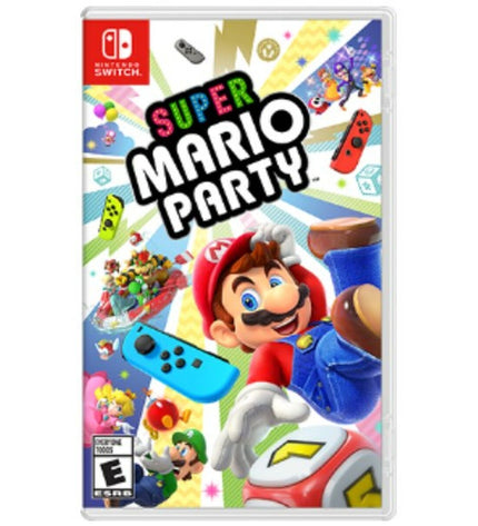 Nintendo Mario Party Switch video game cartridge for electronic plug-and-play console, featuring colorful game artwork.