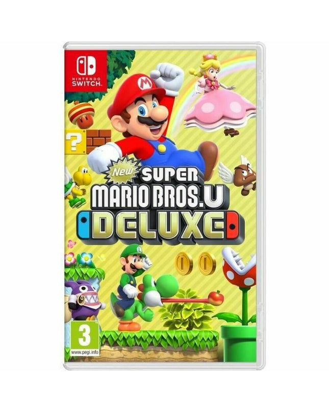 Nintendo New Super Mario Bros U Deluxe Switch video game for electronic plug-and-play console, featuring colorful Mario characters.