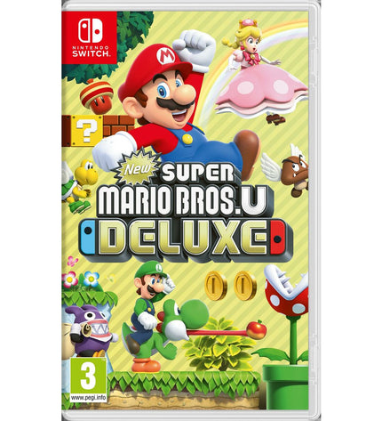 Nintendo Super Mario U Deluxe videogame for Switch, electronic plug-and-play console game with colorful Mario characters.