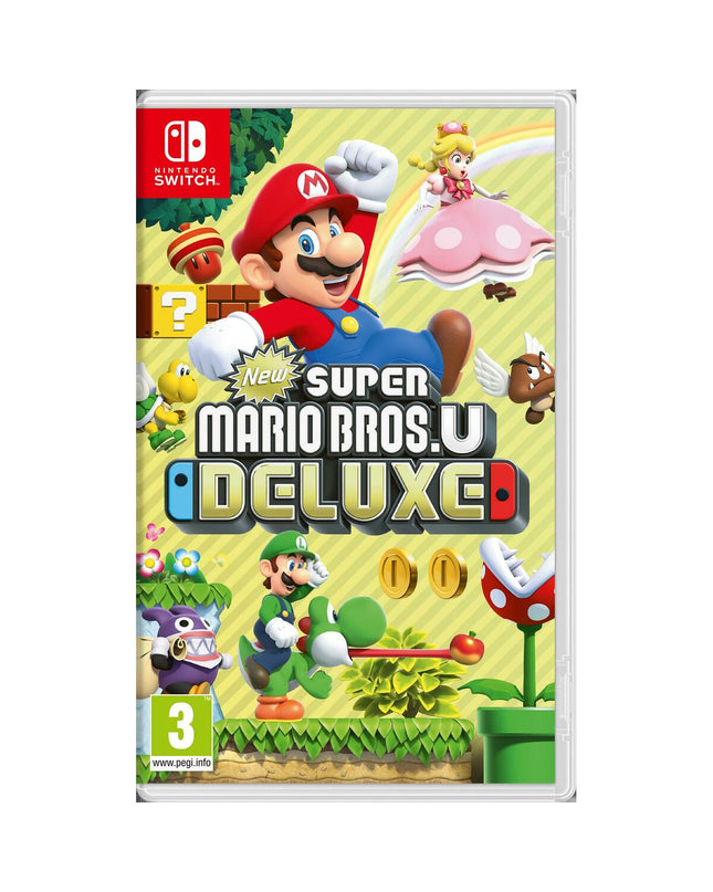 Nintendo Super Mario U Deluxe videogame for Switch, electronic plug-and-play console game with colorful Mario characters.