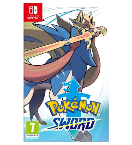 Nintendo Pokémon Sword Switch video game cartridge for electronic plug-and-play console, featuring Pokémon characters and vibrant artwork.