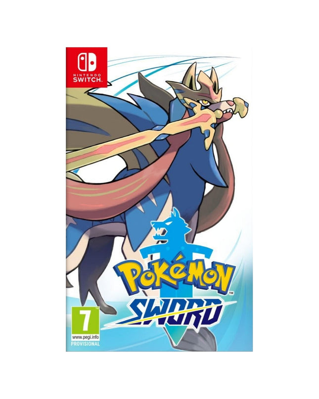 Nintendo Pokémon Sword Switch video game cartridge for electronic plug-and-play console, featuring Pokémon characters and vibrant artwork.
