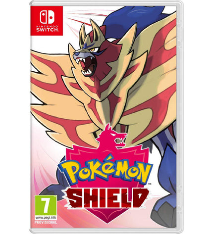 Nintendo Pokémon Shield Switch video game cartridge for electronic plug-and-play console, with game artwork visible.