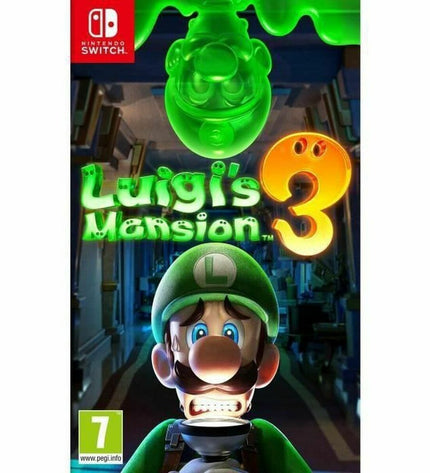 Nintendo Luigi's Mansion 3 Switch video game cartridge for electronic plug-and-play console, featuring Luigi and ghostly mansion imagery.
