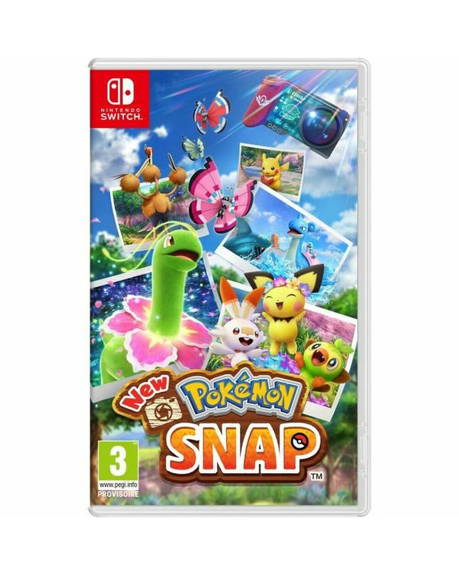 Nintendo New Pokémon Snap Switch videogame cartridge for electronic plug & play consoles, featuring Pokémon photography gameplay.