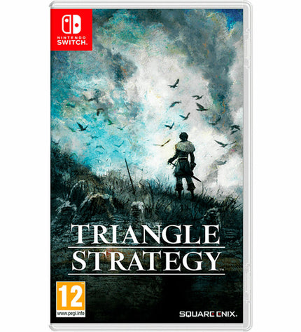 Nintendo Triangle Strategy Switch videogame cartridge for Plug & Play console, featuring colorful game artwork on the label.