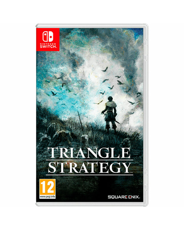 Nintendo Triangle Strategy Switch videogame cartridge for Plug & Play console, featuring colorful game artwork on the label.