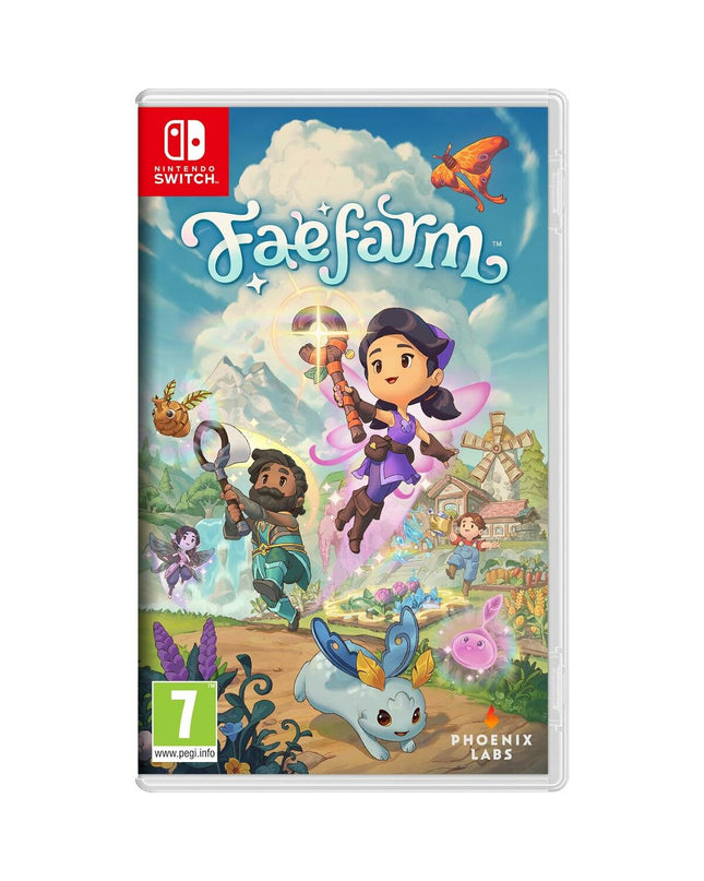Nintendo FAEFARM Switch video game cartridge for plug-and-play electronic game console, featuring colorful game artwork.